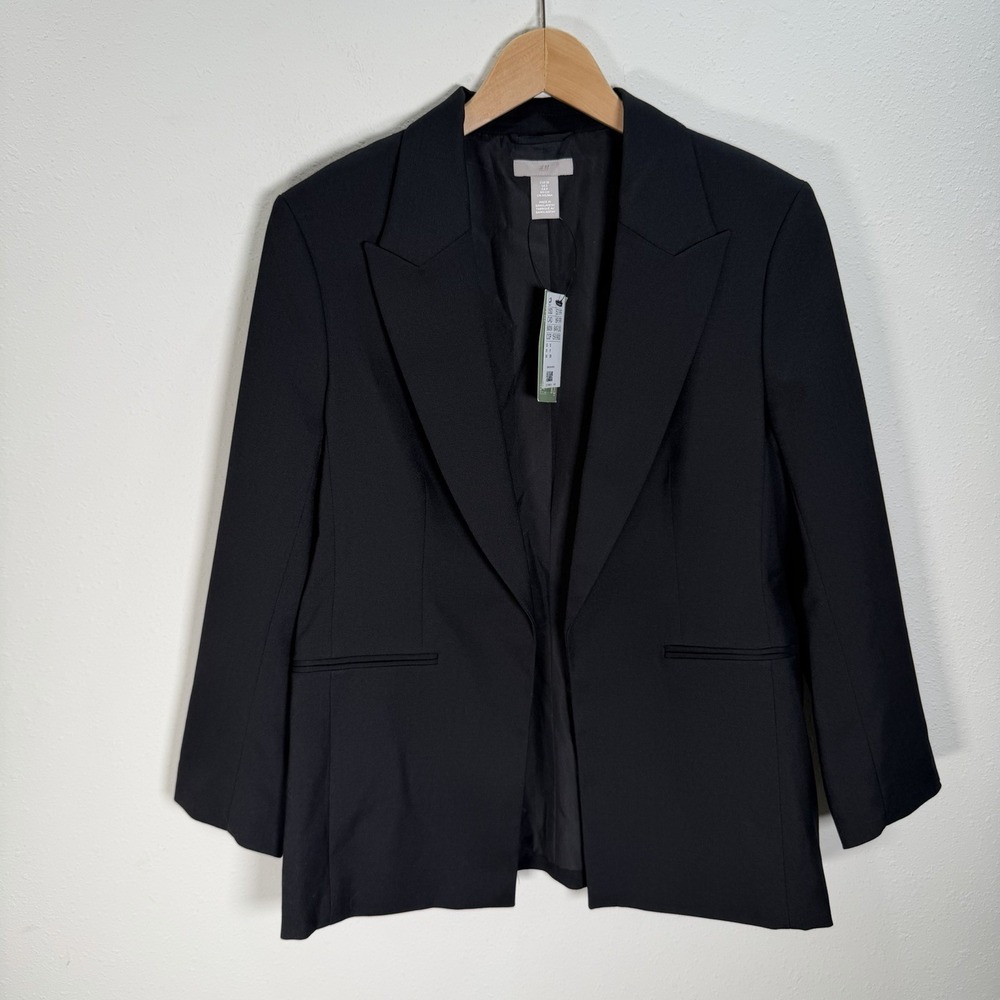 NWT H&M Blazer Women's Size Small Black Open Front Tailored Office $58 NEW